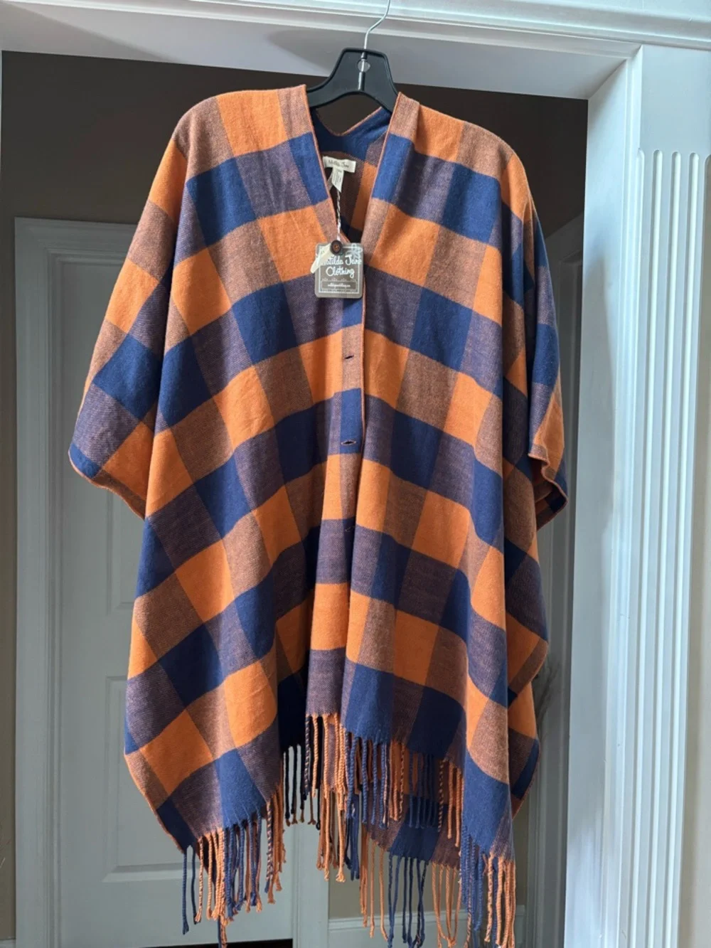 Matilda Jane women's fringe poncho Orange/Blue OS One Size NWT